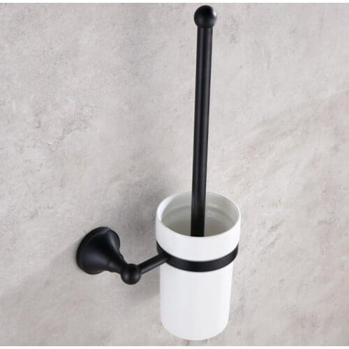Wall Mounted Black Oil Rubbed Antique Brass Bathroom Toilet Brush Holder Set Bathroom Accessory Single Ceramic Cup mba858