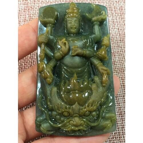 Natural Myanmar jade A HandCarved guan yin jadeite jade emperor green jade pendant jade necklace pendants jewelry necklaces men