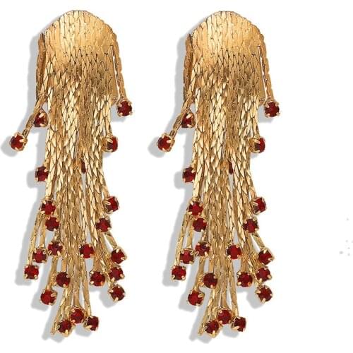 New Brand Earrings Red Crystal Statement Earrings for Women Wedding Jewelry Bridal Brinos Gold Chain Tassel Earring Pendant 2020