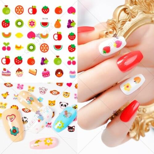 New Animal Cartoon Children 3D Adhesive Nail Sticker Japanese Pink Girl Heart Fruit Flower Nail Sticker Nail Art Decorations