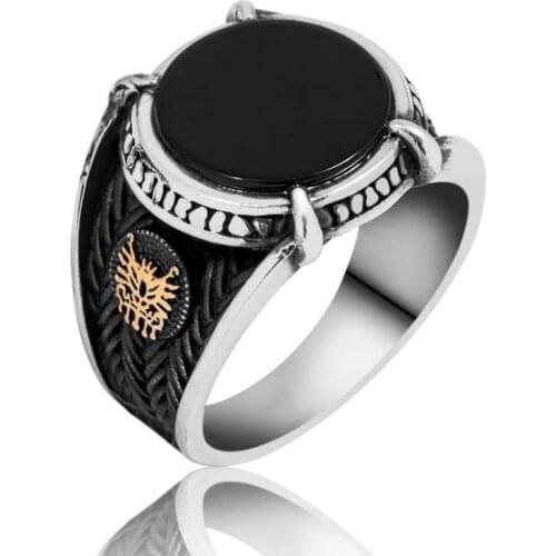 Original silver , Black Stone Ottoman Emblem Male ,Ring, Good Quality and Affordable Ottoman State Emblem, rings Types