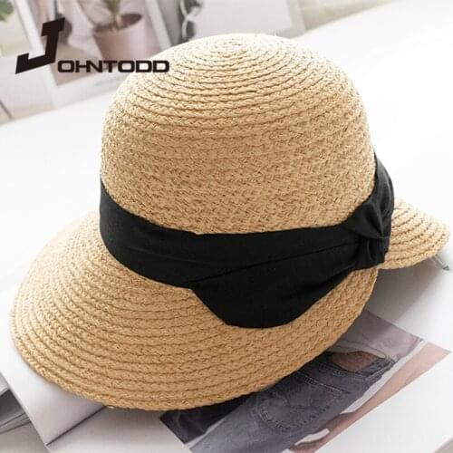 Big Bow Wide Brim Floppy Beach Panama Straw Bucket Hat Sun Protection Visor Femme Casual Cap Summer Hats for Women Beach Hat