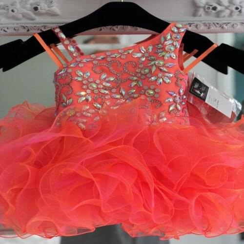 Cupcake Little Girl Pageant Dress 2019 One Shoulder Tangerine Infant Toddler Teens Prom Formal Party Birthday Gowns Zip Short