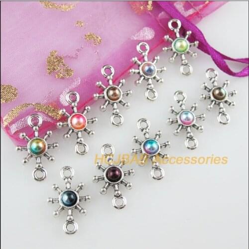 Fashion 20Pcs New Sun Flower Charms Mixed Acrylic Connectors Tibetan Silver Tone 13.5x21mm