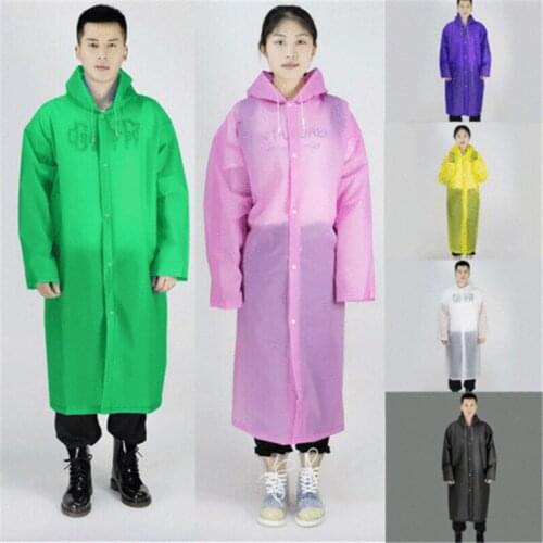 Durable Mens Womens One-piece Waterproof Jacket Rain Coat Hooded Button Raincoat