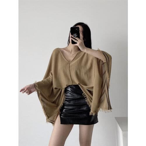 Za New Women Spring Autumn Long Sleeve Ladies Pullover Sweater Dress Tassels Stitching V Neck Soft Handfeel Knit Chic Tops