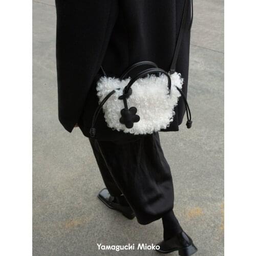 Fashion Women Winter Faux Fur Lalambswool Shoulder Crossbody Bag Handbag Lady Handbag Female Party Tote Bag Christmas Gift