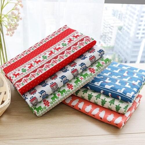 Christmas Printed Fabric Polyester Linen Fabric For Christmas Decorations Tablecloth Cushions Cloth TJ1241