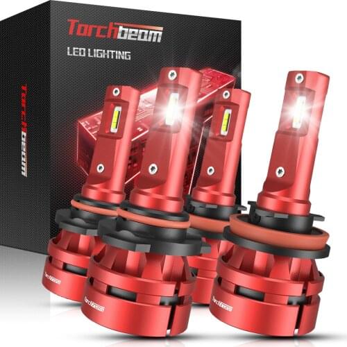 Torchbeam 4PCS 9005/HB3 H11/H8/H9 LED Headlight Bulbs 16000LM High /Low Beam 6500K Cool White LED Car Bulb Kit Super Bright