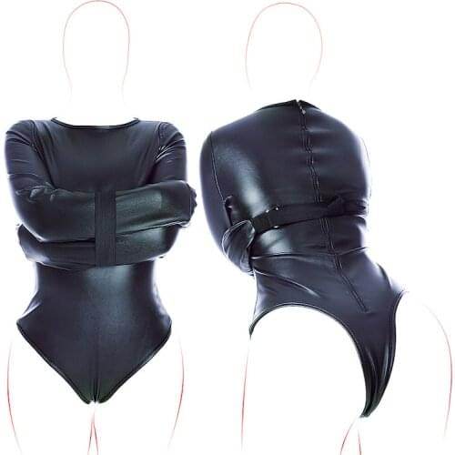 Unisex Mummy Restraint Bag Leather Arm Bundle Straitjacket Fetish Body Bondage Harness Halloween Costume BDSM Exotic Sex Toys