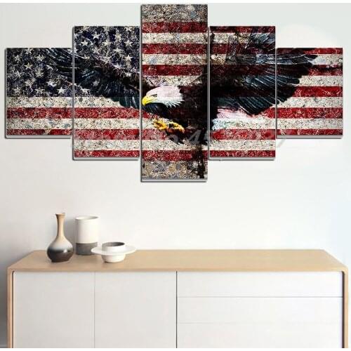 Vintage USA Flag 5 Pieces American Flag Eagle Posters Painting On Canvas Bedroom Wall Art Decoration Pictures Home Decor