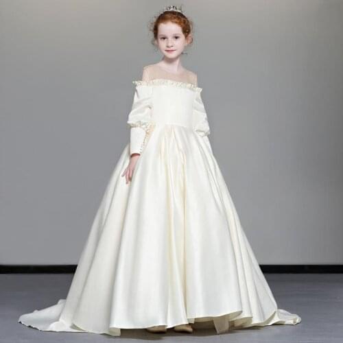 High-end children trailing evening dress Kids Catwalk princess dress for girls birthday party wedding Gown vestidos L337