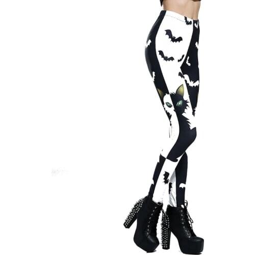 Plus Size 3D Pattern Leggings Women Halloween Cat And Bats Printed Punk Gothic Black Slim Pants XXXL