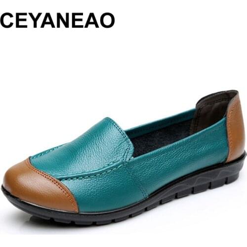 CEYANEAO 2019 Cow Muscle Ballet Mixed Colors Print Women Genuine Leather Shoes Woman Flat Flexible Loafer Flats AppliquesE1458