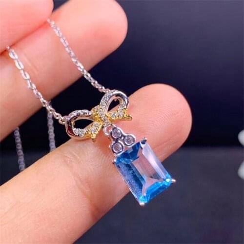 New Fashion London Blue Natural Topaz Gemstone Pendant Necklace 925 Pure Silver Fine Jewelry for Women