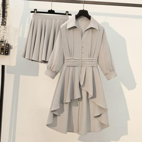 Olomm Large Size Womens Dress 100KG Fat MM Sister Summer Suit Goddess Age Reducing Two Piece Pleated Skirt Genuine Hot Fashion