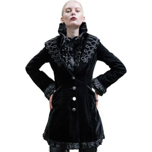 Steampunk Gothic Embroidered Wool Coat Winter Womens Long Sleeve Coat Jacket Black Red Casaco Inverno Feminino