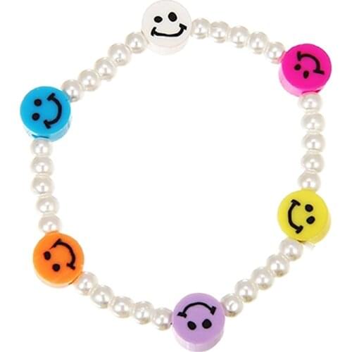 ZHINI New Charming Imitation Pearls Bangle Bracelets for Women Personality Unique DIY Smiley Face Pendant Statement Bracelet