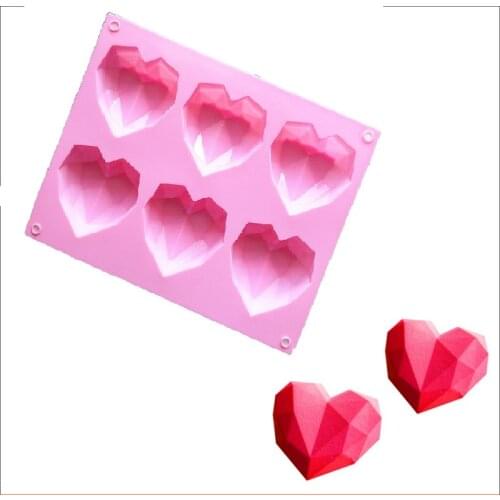 3D DIY Mold Diamond Heart Shape Silicone Mold for Baking Cake Chocolate Fondant Soap Candle Molds for Pastry Pudding Jelly