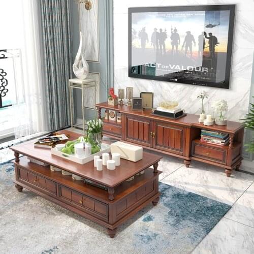 American Solid Wood Coffee Table 1.3 Meters Simple Living Room Storage Double Drawer Tea Table Small Apartment