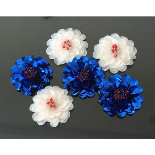 Large manual nail bead piece flower patch adornment patch applique DIY accessories white blue flowers patch