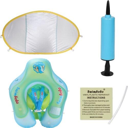 Baby Swimming Ring Infant Training Aids With Sunshade Buckle Anti Flip Over Fold Portable Anti Rolling Backwards Double Air Bag