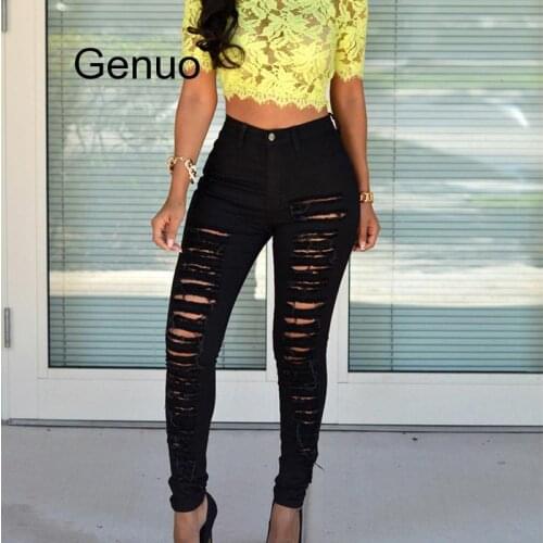 Slim Jeans For Women New Fashion Summer Skinny Denim Jeans Sexy Hole Jeans White Black Mid Waist Pencil Jeans