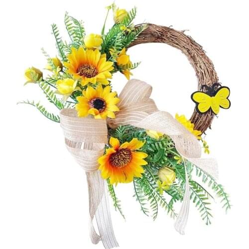 Artificial Sunflower Wreath Hanging Summer Autumn Front Door Garland for Home Party Wedding Window Wall Decoration