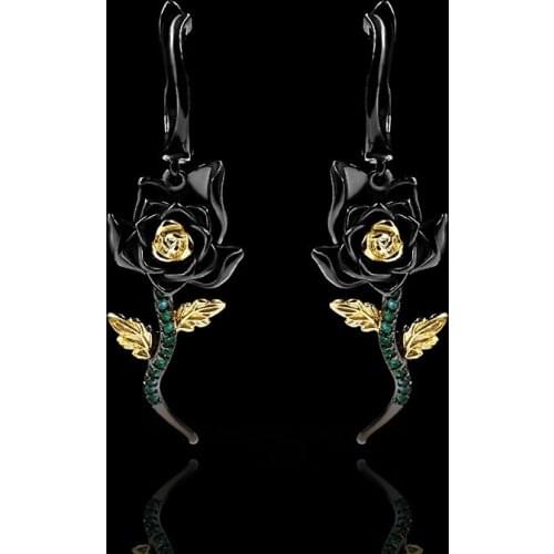 Exquisite and Elegant Petite Flower Earrings Black Gold Zircon Earrings Party Party Engagement Jewelry 925 Silver Jewelry