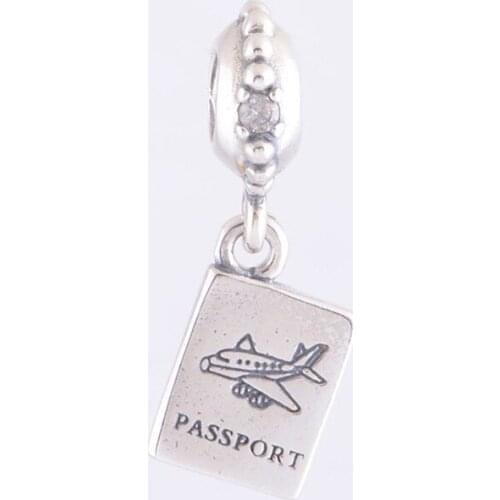 Pave Stone Airplane Travel Passport Pendant Silver 925 Jewelry Floating Charms for Charms Bracelets & Bangles DIY Jewelry Making