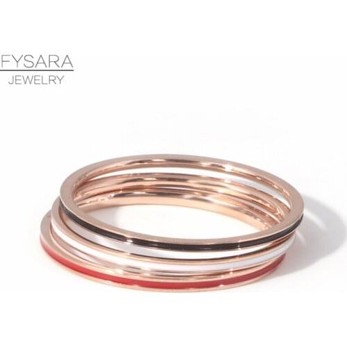 FYSARA Titanium Steel Rose Gold Color 1mm Thin Ring For Women Tail Knuckle Finger Ring Enamel Fashion Jewelry Love Ring Size 2-9