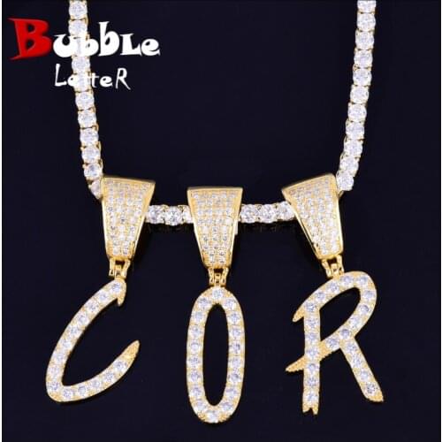 Tennis Letters Pendant With 4mm Tennis chain Necklace Gold Color Women/Mens Hip Hop Jewelry