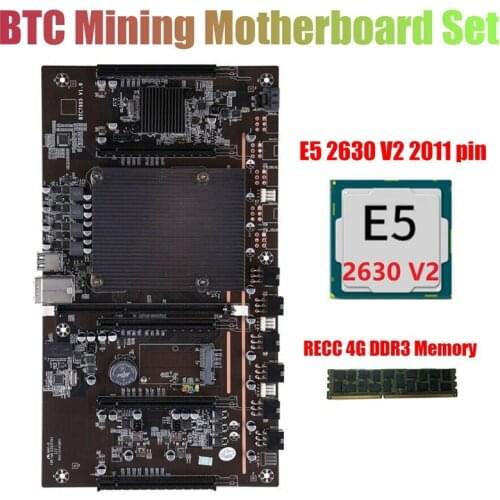 X79 H61 BTC Mining Motherboard LGA 2011 5XPCIE Support 3060 3070 3080 Graphics Card with E5 2630 V2 CPU+RECC 4G DDR3 RAM