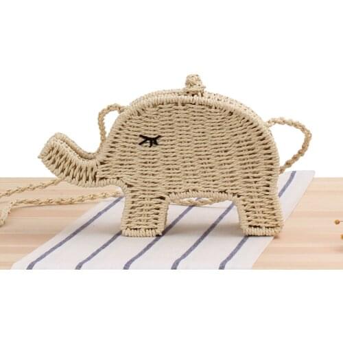24x14CM Cute Animal Baby Elephant Straw Bag Cartoon Hand-woven Beach Bag Small Fresh Concave Shape a7293