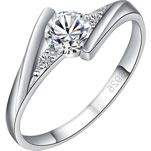 Cute Female Small Round Zircon Stone Ring Vintage Silver Color Wedding Jewelry Promise Crystal Engagement Rings For Women