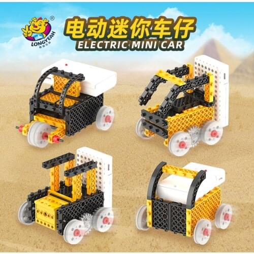 4 In 1 Mini Electric Engineering Truck Building Blocks DIY 3D Puzzle Game Assembly Toys Car Vehicle Gear Linkage Gifts For Kids