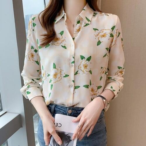 Fashion flower print ladies shirts Womens Blouses 2021 Spring Autumn Long Sleeve Shirts Tops Blusas Mujer