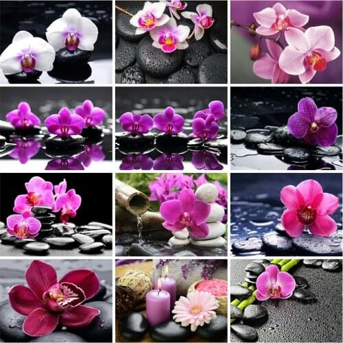 MomoArt 5D DIY Diamond Painting Orchid Full Square Round Diamond Embroidery Flower Cross Stitch Diamond Mosaic Home Decorations