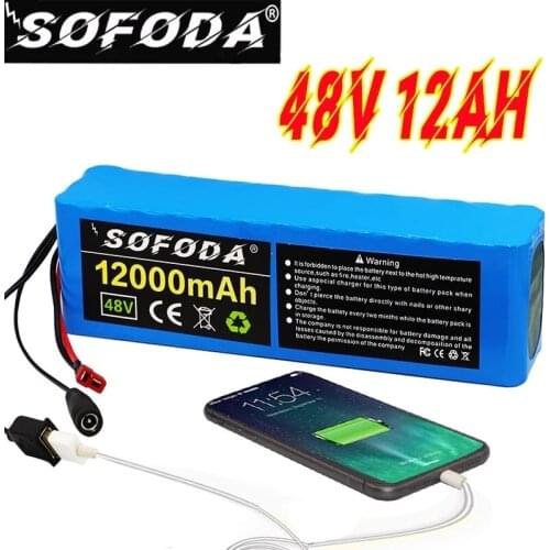 New 48V Lithium Ion Battery 13S3P 12Ah 1000W Battery Pack 54.6v Ebike Electric Bicycle Scooter Battery with BMS USB Plug