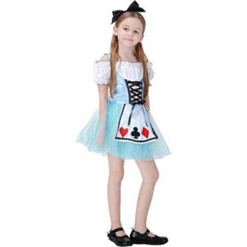 Girls Halloween Alice In Wonderland Costumes Kids Children Lolita Princess Cosplay Carnival Purim Stage Role Play Party Dress
