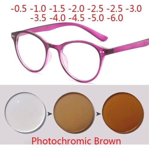 -1 -1.5 -2 -2.5 -3 -3.5 -4 -4.5 -5 -5.5 -6 Photochromic Myopia Prescription Glasses Women Eyewear Men Round Glasses