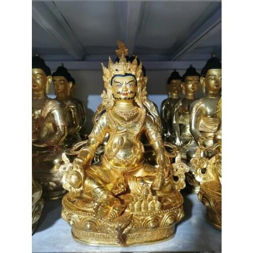 Wholesale Buddhist Item Tibetan Buddhism Gilding Yellow Jambhala God of wealth Buddha statue Bring wealth money Good luck large