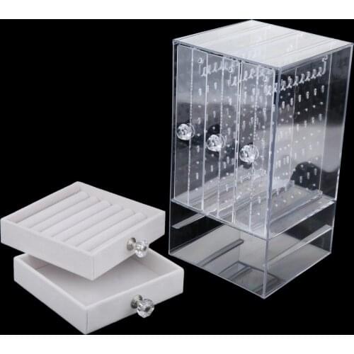 Plastic Jewelry Organizer Dust-proof Earrings Holder Jewelry Storage Drawer Box Necklace Display Stand Jewelry Storage Rack