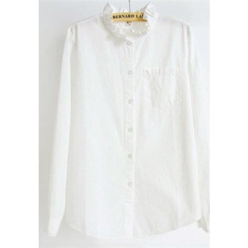 Casual White Blouse Ladies Tops 100% Cotton White Shirts Spring Korea Fashion Women Long Sleeve Loose Shirt All-Matched