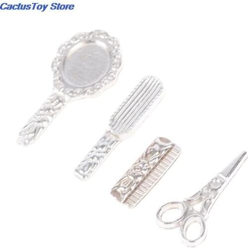 4pcs/set 1:12 Dollhouse Miniature Practical Bathroom Accessory Comb Hair Dryer Mirror Model Building Kits Kids Toys