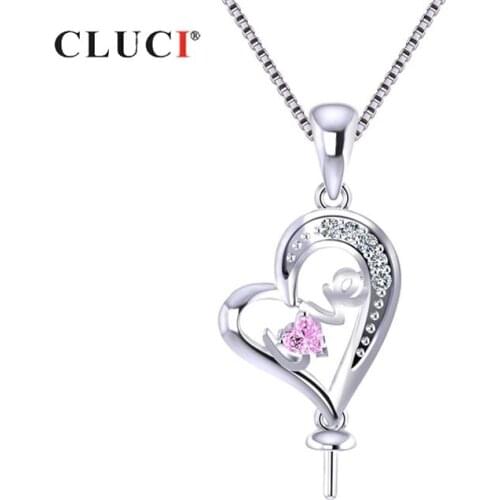 CLUCI Silver 925 Love Letter Heart Gift Jewelry Zircon Pearl Pendant Mounting for Women 925 Sterling Silver Pendant SP401SB