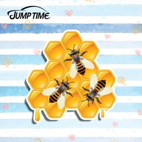 Jump Time 13cm x 12.6cm Bee Collecting Honey Vinyl Sticker Car Window Bumper Trunk Decal Car Sticker Waterproof Car Styling