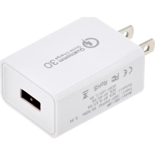 Quick Charge 3.0 USB Charger 18W QC3.0 US Fast Home Travel Wall Mobile Phone Chargers For iPhone Xiaomi Mi9 Samsung Huawei 50pcs