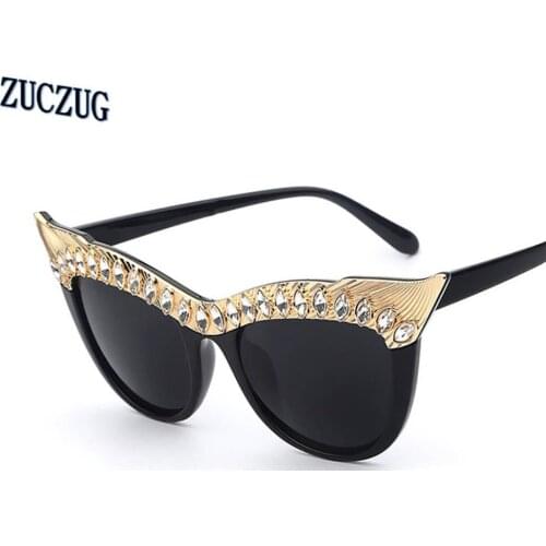 Lady Crystal Stone Oversized Cat Eye Frame Women Summer Style Sunglasses Brands Designer Sexy Female Fashion Sun glasses Oculos