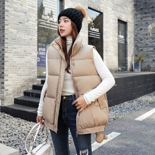 2021 Short Vest Autumn Winter Sleeveless Jacket Coats Down Cotton Padded Vests for Women Parkas Outerwear Stand Collar Waistcoat